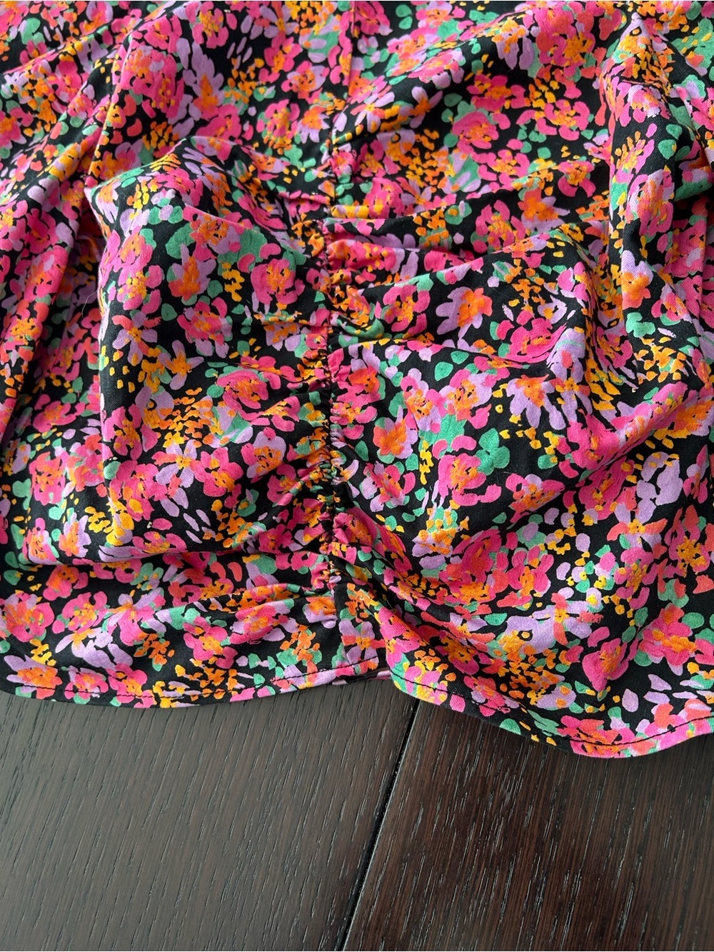 Zara Floral Poplin Puff-Sleeve Top - Dark Pink Size S - Picture 7 of 8